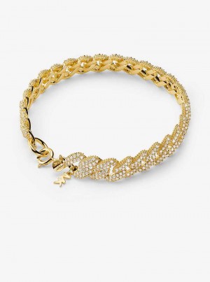 Michael Kors Precious Metal-Plated Sterling Silver Pavé Curb Link Złote | SN-MK27750