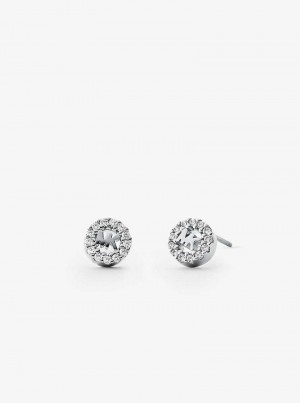 Michael Kors Precious Metal-Plated Sterling Silver Pavé Logo Studs Srebrne | SN-MK27765