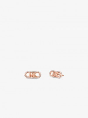 Michael Kors Precious Metal-Plated Sterling Silver Pavé Empire Logo Różowe Złote | SN-MK27777