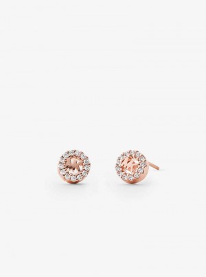 Michael Kors Precious Metal-Plated Sterling Silver Pavé Logo Studs Różowe Złote | SN-MK27784