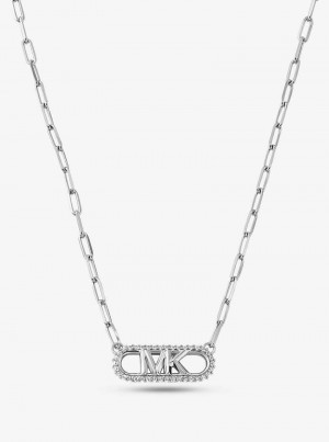 Michael Kors Precious Metal-Plated Sterling Silver Empire Logo Chain Link Srebrne | SN-MK27792