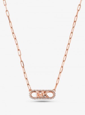 Michael Kors Precious Metal-Plated Sterling Silver Empire Logo Chain Link Różowe Złote | SN-MK27794
