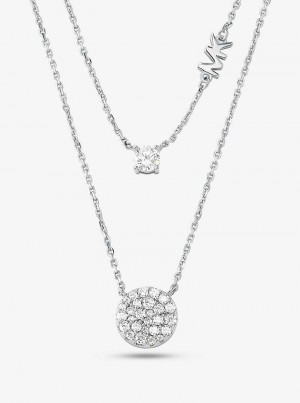 Michael Kors Precious Metal-Plated Sterling Silver Pavé Disc Layering Srebrne | SN-MK27807