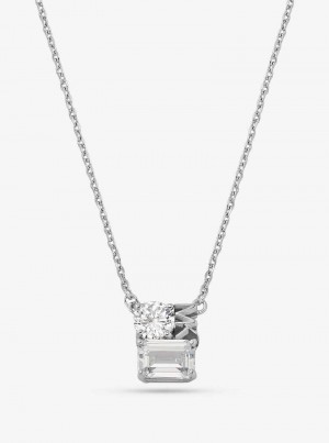 Michael Kors Precious Metal-Plated Sterling Silver Pavé Logo Srebrne | SN-MK27808