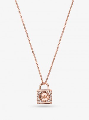 Michael Kors Precious Metal-Plated Sterling Silver Pavé Lock Różowe Złote | SN-MK27822