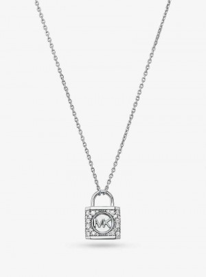 Michael Kors Precious Metal-Plated Sterling Silver Pavé Lock Srebrne | SN-MK27825