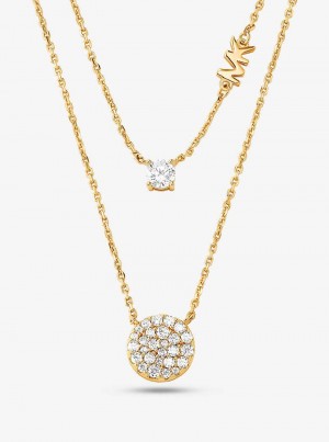 Michael Kors Precious Metal-Plated Sterling Silver Pavé Disc Layering Złote | SN-MK27831