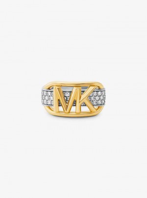 Michael Kors Precious Metal-Plated Sterling Silver Pavé Empire Logo Złote | SN-MK27835