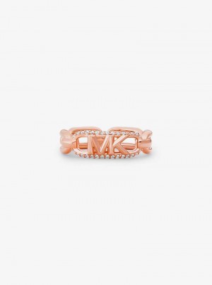 Michael Kors Precious Metal-Plated Sterling Silver Pavé Empire Logo Różowe Złote | SN-MK27836