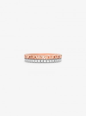 Michael Kors Precious Metal-Plated Sterling Silver Pavé Logo Różowe Złote | SN-MK27837