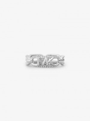 Michael Kors Precious Metal-Plated Sterling Silver Pavé Empire Logo Srebrne | SN-MK27842