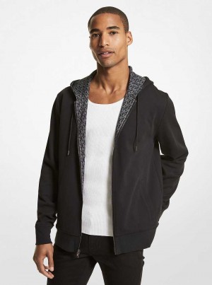 Michael Kors Reversible Logo Cotton Blend Zip-Up Czarne | SN-MK27969
