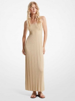 Michael Kors Ribbed Metallic Knit Flounce Tank Złote | SN-MK26761
