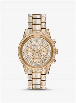 Michael Kors Ritz Pavé Gold-Tone Watch Złote | SN-MK28425
