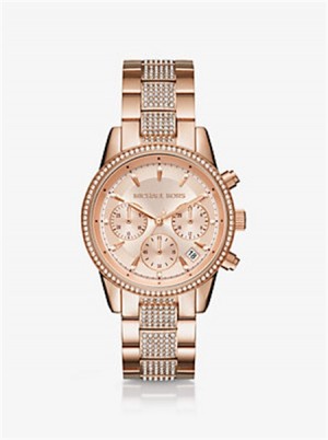 Michael Kors Ritz Pavé Rose Gold-Tone Watch Różowe Złote | SN-MK28389