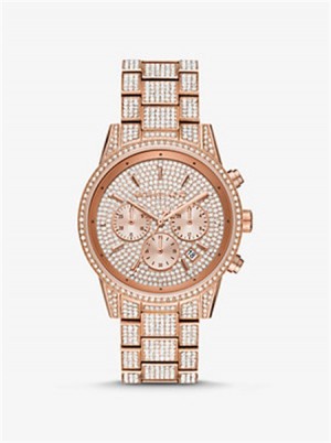 Michael Kors Ritz Pavé Rose Gold-Tone Watch Różowe Złote | SN-MK28422