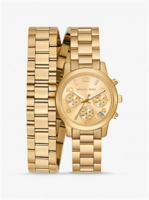 Michael Kors Runway Gold-Tone Wrap Watch Złote | SN-MK28424