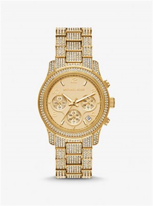 Michael Kors Runway Pavé Gold-Tone Watch Złote | SN-MK28326