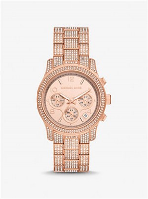 Michael Kors Runway Pavé Rose Gold-Tone Watch Różowe Złote | SN-MK28325