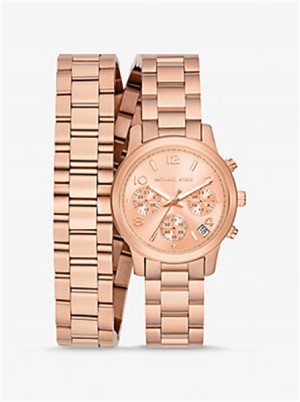 Michael Kors Runway Rose Gold-Tone Wrap Watch Różowe Złote | SN-MK28395