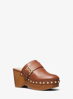 Michael Kors Rye Studded Leather Platform Clog Brązowe | SN-MK27711