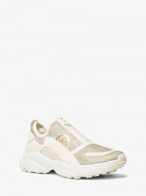 Michael Kors Sami Embellished Scuba Zip-Up Kremowe | SN-MK27464