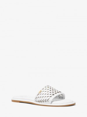Michael Kors Saylor Hand-Woven Leather Białe | SN-MK27621