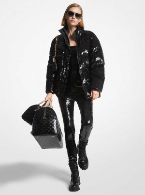 Michael Kors Sequined Ciré Quilted Czarne | SN-MK26607