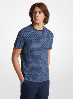 Michael Kors Signature Logo Print Cotton Niebieskie | SN-MK27960