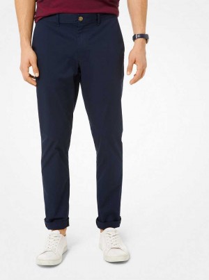 Michael Kors Slim-Fit Washed Poplin Chinos Niebieskie | SN-MK28037