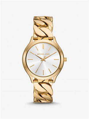 Michael Kors Slim Runway Gold-Tone Curb-Link Watch Złote | SN-MK28377