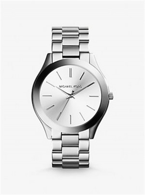 Michael Kors Slim Runway Silver-Tone Watch Srebrne | SN-MK28381