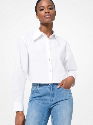 Michael Kors Stretch Cotton Poplin Cropped Shirt Białe | SN-MK26510