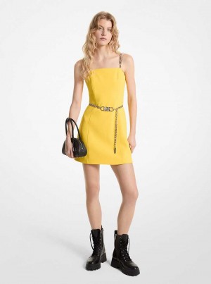 Michael Kors Stretch Crepe Belted Mini Żółte | SN-MK26648