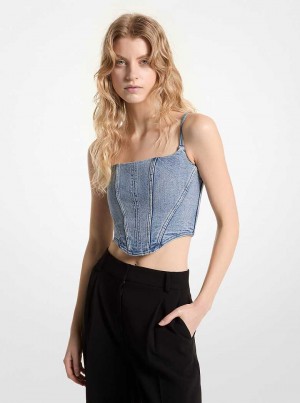 Michael Kors Stretch Denim Bustier Top Niebieskie Niebieskie | SN-MK26532