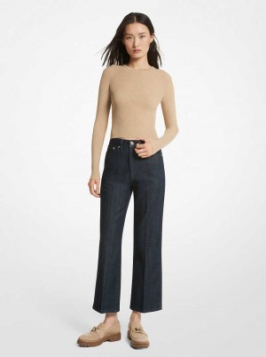 Michael Kors Stretch Denim Cropped Flared Czarne | SN-MK26555