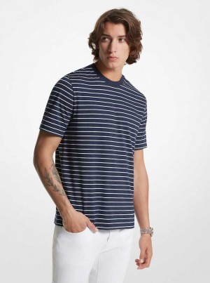 Michael Kors Striped Pima Cotton Blend Piqué Niebieskie | SN-MK27952