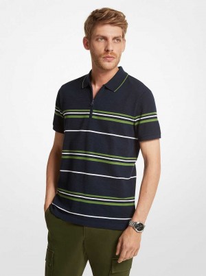 Michael Kors Striped Textured Cotton Blend Niebieskie | SN-MK27973