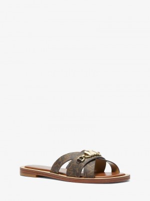 Michael Kors Tiffanie Empire Signature Logo Brązowe | SN-MK27548