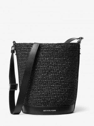 Michael Kors Townsend Medium Straw Bucket Czarne Czarne | SN-MK26809