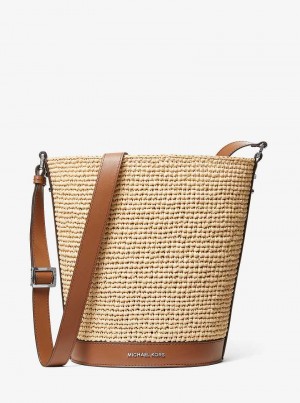 Michael Kors Townsend Medium Straw Bucket Beżowe | SN-MK26810