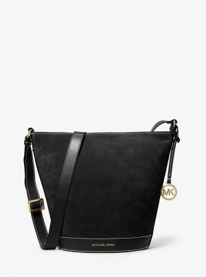 Michael Kors Townsend Topstitched Suede Czarne | SN-MK27251