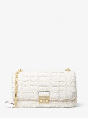 Michael Kors Tribeca Large Frayed Denim Białe | SN-MK27005