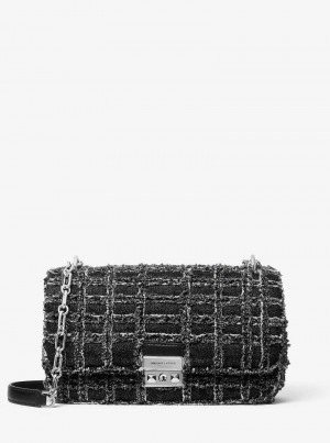 Michael Kors Tribeca Large Frayed Denim Czarne | SN-MK27006