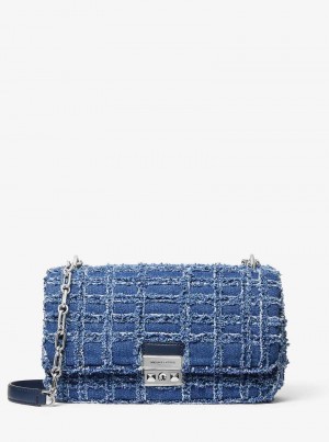 Michael Kors Tribeca Large Frayed Denim Niebieskie | SN-MK27007