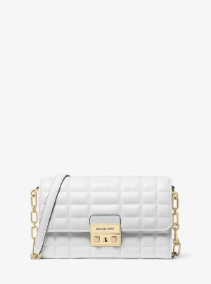 Michael Kors Tribeca Large Leather Convertible Białe | SN-MK27132