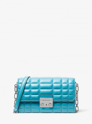 Michael Kors Tribeca Large Leather Convertible Niebieskie | SN-MK27135