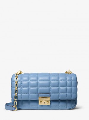 Michael Kors Tribeca Large Quilted Leather Niebieskie | SN-MK26994