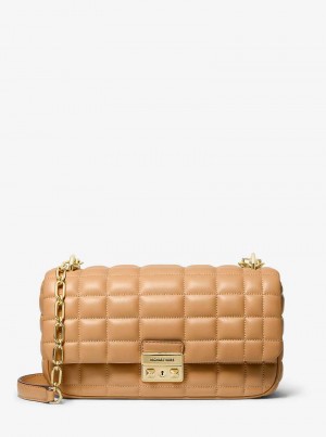 Michael Kors Tribeca Large Quilted Leather Brązowe | SN-MK26996