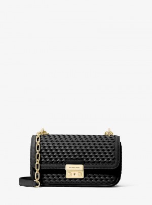 Michael Kors Tribeca Small Hand-Woven Leather Czarne | SN-MK26937